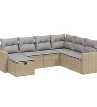 7-tlg. Garten-Sofagarnitur mit Kissen Beige Poly Rattan