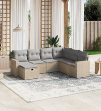 7-tlg. Garten-Sofagarnitur mit Kissen Beige Poly Rattan