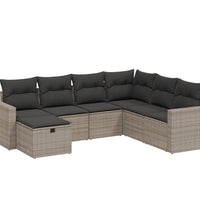7-tlg. Garten-Sofagarnitur mit Kissen Grau Poly Rattan