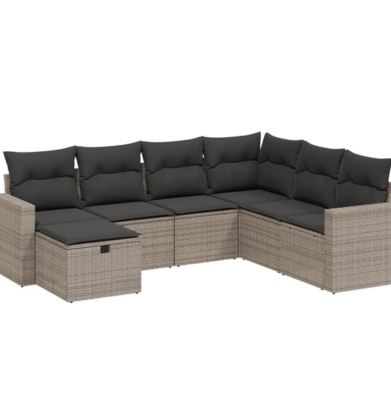 7-tlg. Garten-Sofagarnitur mit Kissen Grau Poly Rattan