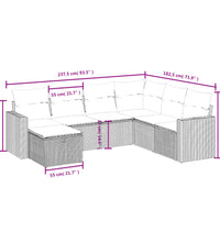 7-tlg. Garten-Sofagarnitur mit Kissen Grau Poly Rattan