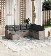 7-tlg. Garten-Sofagarnitur mit Kissen Grau Poly Rattan