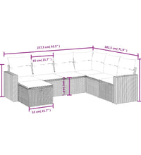 7-tlg. Garten-Sofagarnitur mit Kissen Hellgrau Poly Rattan