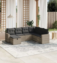 7-tlg. Garten-Sofagarnitur mit Kissen Hellgrau Poly Rattan