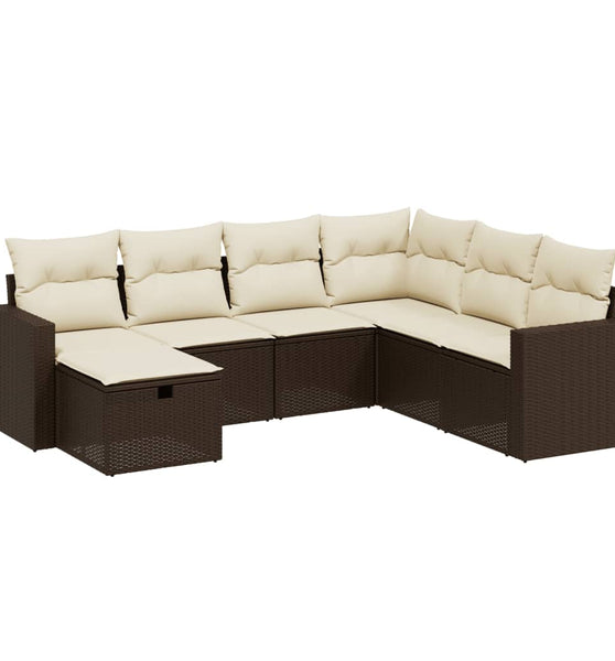 7-tlg. Garten-Sofagarnitur mit Kissen Braun Poly Rattan