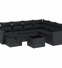 8-tlg. Garten-Sofagarnitur mit Kissen Schwarz Poly Rattan