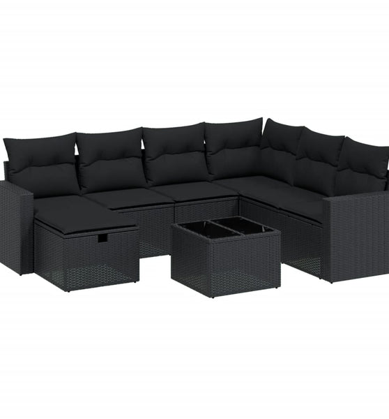8-tlg. Garten-Sofagarnitur mit Kissen Schwarz Poly Rattan