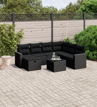 8-tlg. Garten-Sofagarnitur mit Kissen Schwarz Poly Rattan