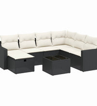 8-tlg. Garten-Sofagarnitur mit Kissen Schwarz Poly Rattan