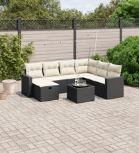 8-tlg. Garten-Sofagarnitur mit Kissen Schwarz Poly Rattan