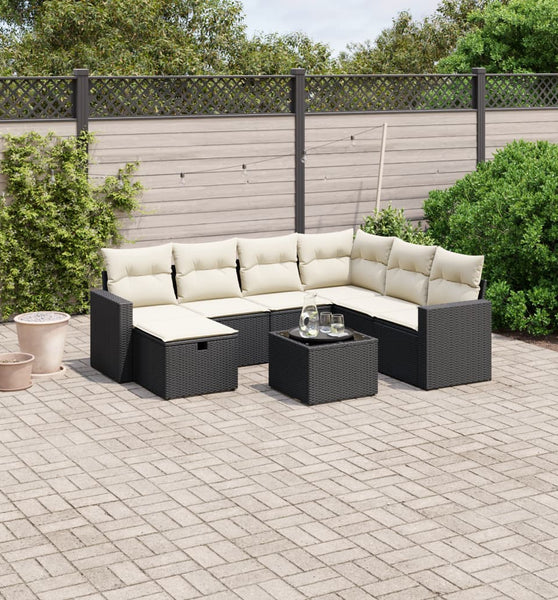 8-tlg. Garten-Sofagarnitur mit Kissen Schwarz Poly Rattan