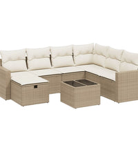 8-tlg. Garten-Sofagarnitur mit Kissen Beige Poly Rattan