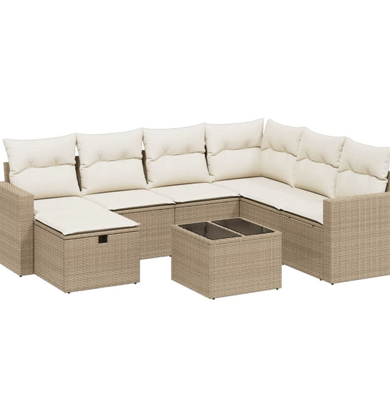 8-tlg. Garten-Sofagarnitur mit Kissen Beige Poly Rattan