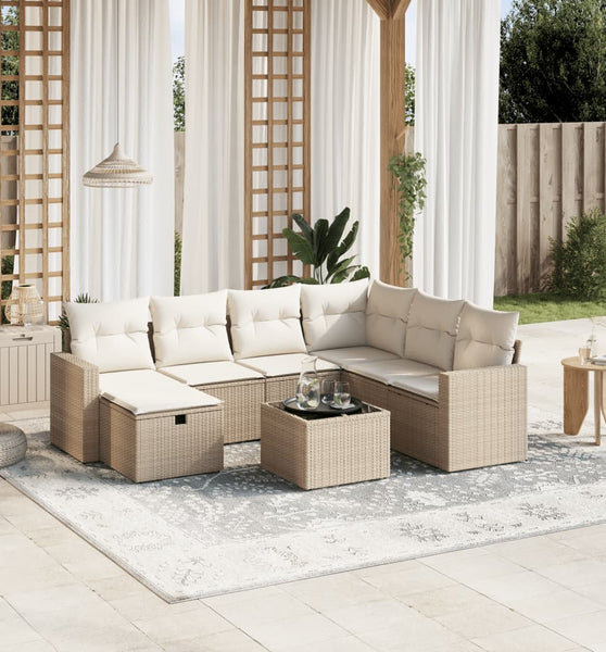 8-tlg. Garten-Sofagarnitur mit Kissen Beige Poly Rattan