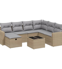 8-tlg. Garten-Sofagarnitur mit Kissen Beige Poly Rattan