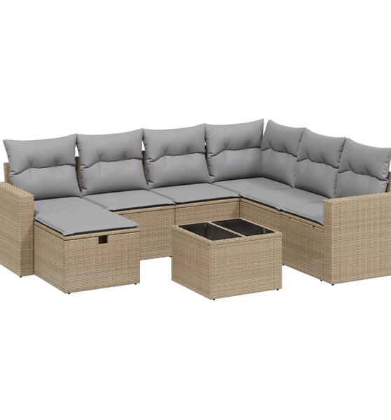 8-tlg. Garten-Sofagarnitur mit Kissen Beige Poly Rattan