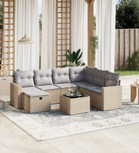 8-tlg. Garten-Sofagarnitur mit Kissen Beige Poly Rattan