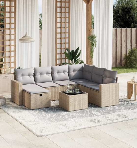 8-tlg. Garten-Sofagarnitur mit Kissen Beige Poly Rattan
