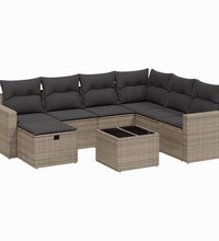 8-tlg. Garten-Sofagarnitur mit Kissen Grau Poly Rattan