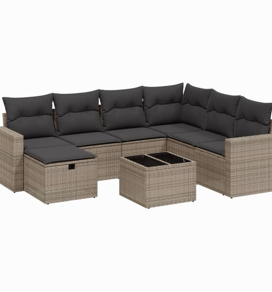 8-tlg. Garten-Sofagarnitur mit Kissen Grau Poly Rattan