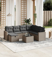8-tlg. Garten-Sofagarnitur mit Kissen Grau Poly Rattan