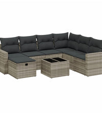 8-tlg. Garten-Sofagarnitur mit Kissen Hellgrau Poly Rattan