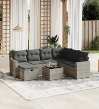 8-tlg. Garten-Sofagarnitur mit Kissen Hellgrau Poly Rattan