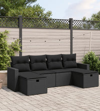 6-tlg. Garten-Sofagarnitur mit Kissen Schwarz Poly Rattan