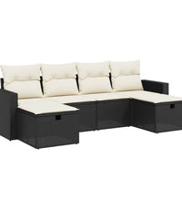 6-tlg. Garten-Sofagarnitur mit Kissen Schwarz Poly Rattan