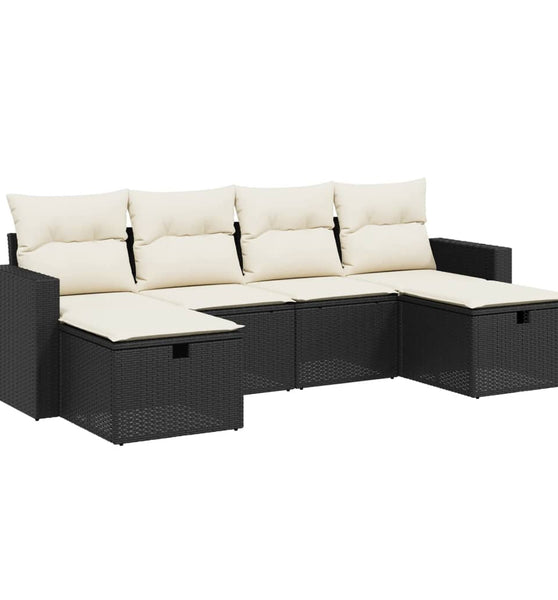 6-tlg. Garten-Sofagarnitur mit Kissen Schwarz Poly Rattan