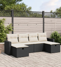 6-tlg. Garten-Sofagarnitur mit Kissen Schwarz Poly Rattan