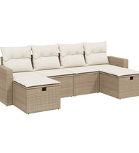 6-tlg. Garten-Sofagarnitur mit Kissen Beige Poly Rattan