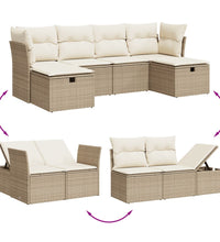 6-tlg. Garten-Sofagarnitur mit Kissen Beige Poly Rattan