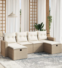 6-tlg. Garten-Sofagarnitur mit Kissen Beige Poly Rattan