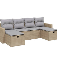 6-tlg. Garten-Sofagarnitur mit Kissen Beige Poly Rattan