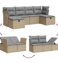 6-tlg. Garten-Sofagarnitur mit Kissen Beige Poly Rattan