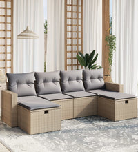 6-tlg. Garten-Sofagarnitur mit Kissen Beige Poly Rattan
