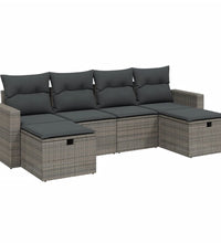 6-tlg. Garten-Sofagarnitur mit Kissen Grau Poly Rattan