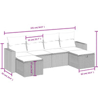 6-tlg. Garten-Sofagarnitur mit Kissen Grau Poly Rattan