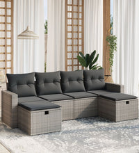 6-tlg. Garten-Sofagarnitur mit Kissen Grau Poly Rattan