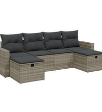 6-tlg. Garten-Sofagarnitur mit Kissen Hellgrau Poly Rattan