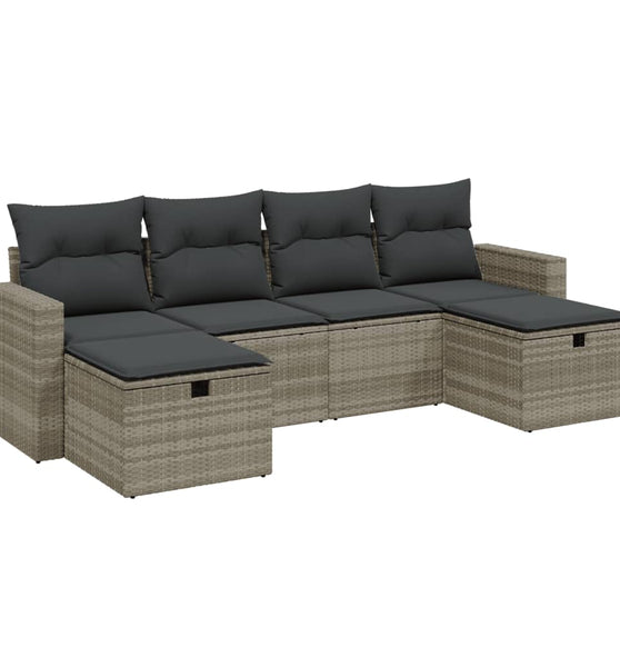 6-tlg. Garten-Sofagarnitur mit Kissen Hellgrau Poly Rattan