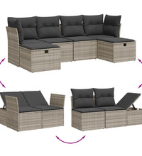 6-tlg. Garten-Sofagarnitur mit Kissen Hellgrau Poly Rattan