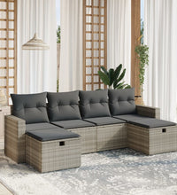 6-tlg. Garten-Sofagarnitur mit Kissen Hellgrau Poly Rattan