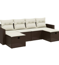 6-tlg. Garten-Sofagarnitur mit Kissen Braun Poly Rattan