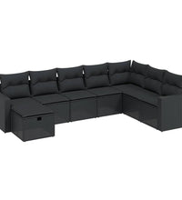 8-tlg. Garten-Sofagarnitur mit Kissen Schwarz Poly Rattan