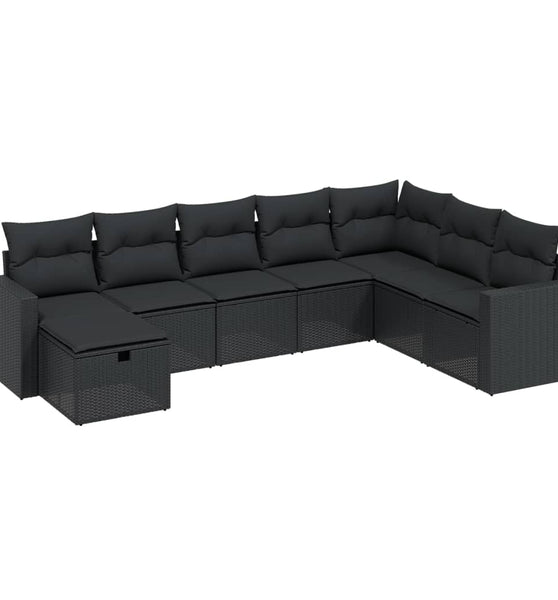 8-tlg. Garten-Sofagarnitur mit Kissen Schwarz Poly Rattan