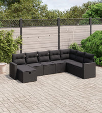 8-tlg. Garten-Sofagarnitur mit Kissen Schwarz Poly Rattan