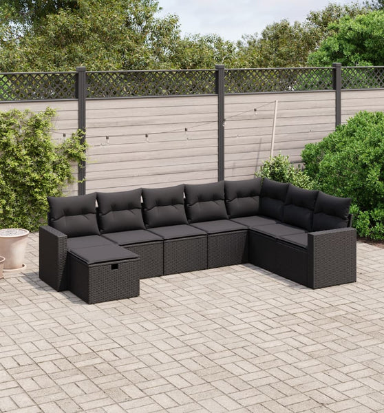 8-tlg. Garten-Sofagarnitur mit Kissen Schwarz Poly Rattan