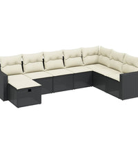 8-tlg. Garten-Sofagarnitur mit Kissen Schwarz Poly Rattan